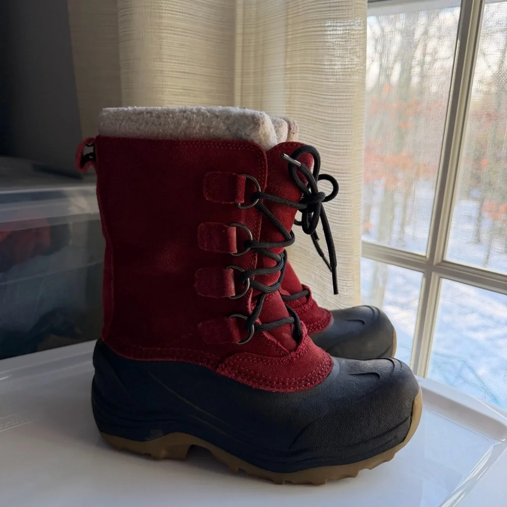 Lands End Kids Red Suede Winter Snow Boots WARM!